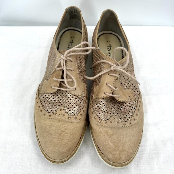 Tamaris Beige Leather Oxford Lace Up Shoes Women's EU 41 US 9.5 - Picture 6 of 9